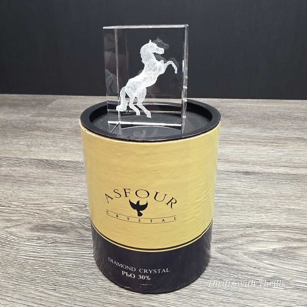 Vintage Asfour Crystal Wild Horse 3D Laser Etched Diamond Crystal Block Art